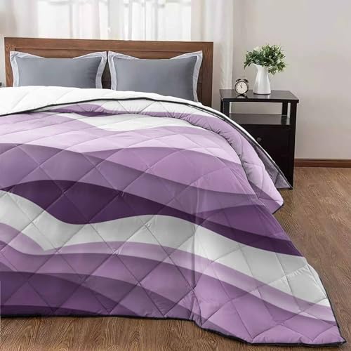 T&H XHome Quilt Oversized King Luxury Quilted Comforter Bedspread-Thin Soft Cozy, Purple Ombre Abstract Geometric Ocean Waves Stripe Reversible Stitched Lightweight Quilt Coverlet for All Season