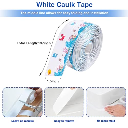 Image of Self Adhesive Sealing Tape, Bathroom Waterproof Sealing Strip, Traditional Sealant Substitute, Suitable for Kitchen, Bathtub, Bathroom, Wall Corner, Decoration and Renovation (B, 1.5 inch x 16.5Ft)