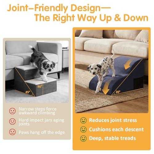 Image of Topmart High Density Extended Foam Dog Ramp&Steps 2 Tiers,11.8 inch High | Non-Slip Dog Stairs,Soft Foam Pet Ladder with Removable Cover,Best for Injured,Older Cats,Pets with Joint Pain