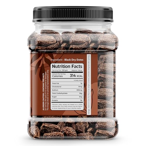 Image of FreshoCartz Black Dry Dates 1kg | Dry Chuhara | Kali Kharak | Sukha Khajur | Kharek | Healthy & Natural Black Dates | Dry Fruits | Jar Pack