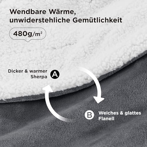 BEDSURE Kuscheldecke Warm Sherpa Wolldecke - Sofadecke, Flauschig Sofaüberwurf Decke, Dicke Couchdecke, Geschenke für Frauen, Flauschige Wohndecke, Grau, 150x200 cm, XL