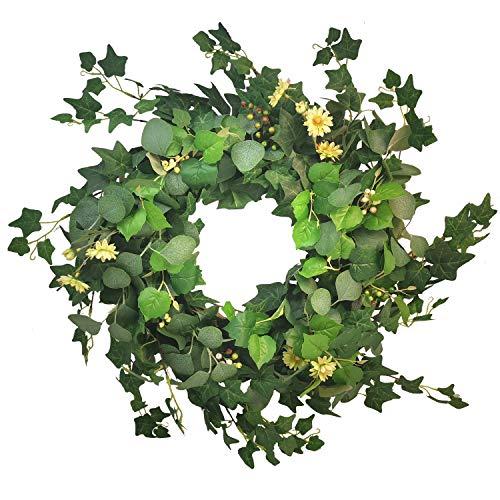 MyHappyFamily 26 Inch English Ivy, Eucalyptus and Berry Everyday Artificial Silk Spring Summer Front Door Wreath