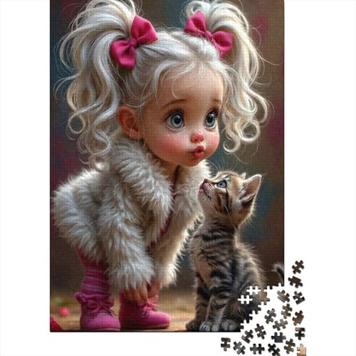 Puzzle de 1000 piezas de niña con gatito, la decoración ideal y relajante para tu salón