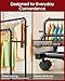 Sakugi Clothes Rack - Double Rods Clothing Rack with Mesh Shelf, Hooks & Wheels, Metal Clothing Racks for Hanging Clothes & Bags, Multifunctional Garment Rack for Laundry, Black, 28.7