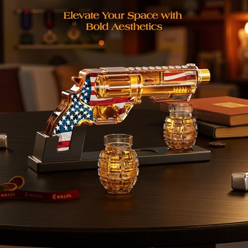 Image of Fathers Birthday Gifts for Men Dad, Kollea Flag Whiskey Decanter Sets with Grenade Glasses, Anniversary Present Ideas for Boyfriend, Military Retirement, Funny Men Cave Decor, Vodka Liquor Dispenser