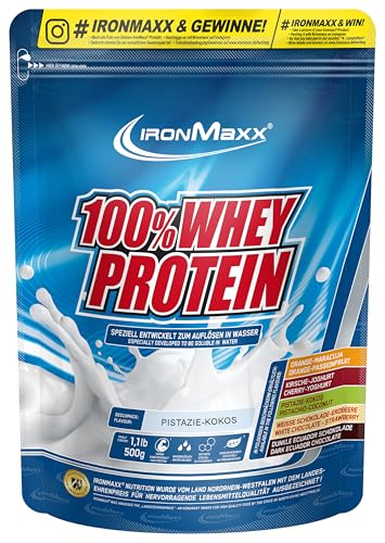 IronMaxx 100% Whey Protein Pulver - Pistazie-Kokos 500g Beutel | zuckerreduziertes, wasserlösliches Eiweißpulver aus Molkenprotein | viele verschiedene Geschmacksrichtungen