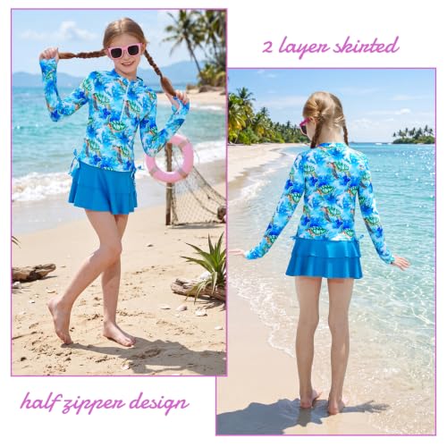 Image of Vogseek 3-12T Girls Swimsuit Long Sleeve Rashguard Bathing Suits Swim Set
