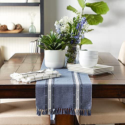 DII Everyday Collection Fringed Stripe Tabletop, Table Runner, 14x72, Dobby French Blue by DII - Image 3