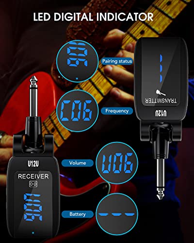 Ttstar Isaibell Wireless Guitar System Instrument System Electric Guitar Transmitter Receiver Rechargeable Bass Accessories Digital Display Stereo Jack Audio Cable Adapter 15Set Frequency #TOP4