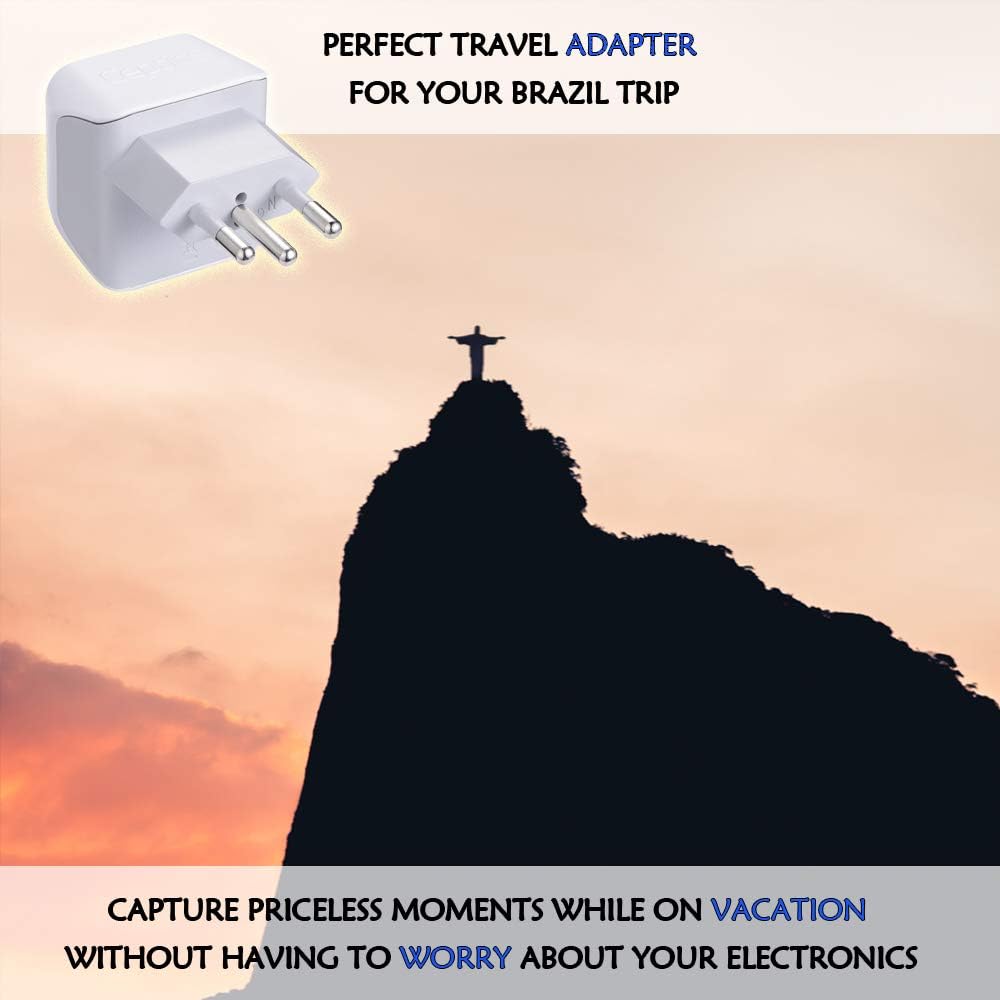 Ceptics Brazil Travel Adapter Plug with Dual Usa Input - Type N (3 Pack - Ultra Compact - Safe Grounded Perfect for Cell Phones, Laptops, Camera Chargers and More - Power Plug (CT-11C)