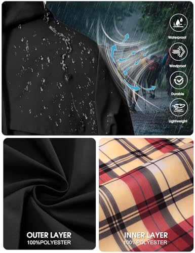 Tuopuda Regenjacke Damen Wasserdichte Übergangsjacke Lange Regenmante Windbreaker Jacke Leicht mit Abnehmbare Kapuze Regenparka Atmungsaktiv für Frühling Sommer Herbst, Schwarz, M