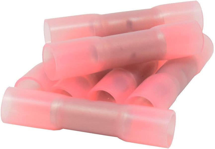 Install Bay 8 Gauge Red Heat Shrinkable Butt Connectors - 25 Per Pack Waterproof Electrical Terminals Insulated AWG Automotive, Marine, Audio, and Industrial Grade Splice