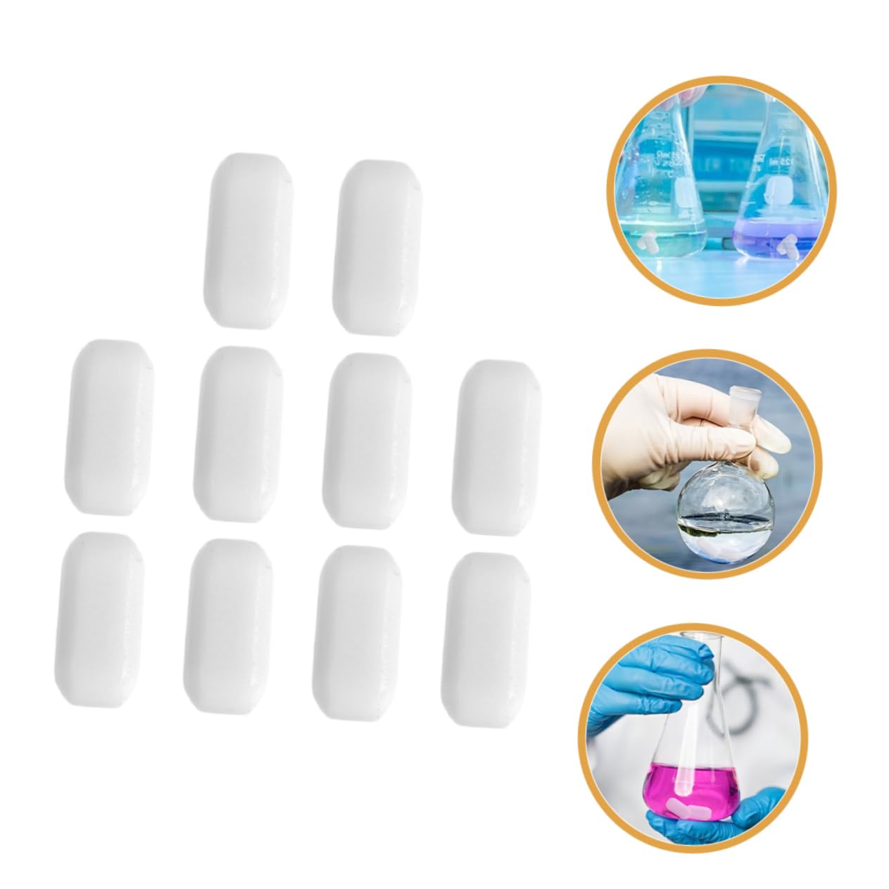 Barras Agitadoras Magnéticas de Ptfe White 10 Piezas | Uso en Laboratorio, Alta Durabilidad y Seguridad Mejorada, Formato Cilíndrico para Mezclador