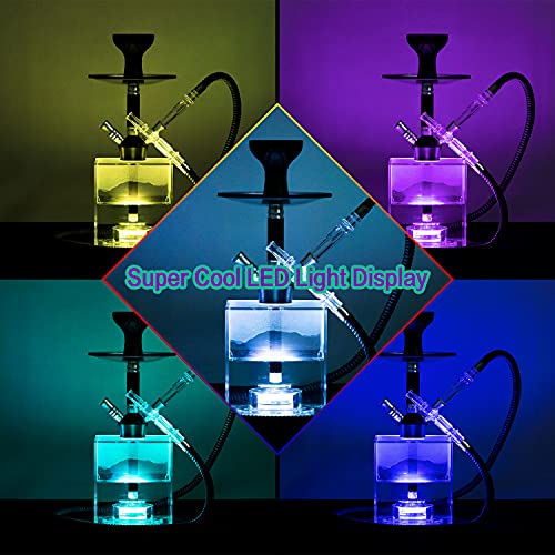4 Hose Hookah Set Modern Hookah 4 Leather Hose Silicone Bowl Narguile Hookah Big Cloud Complete Accessory With Multicolor Led Light And Remote Control (4 Hose) #TOP5