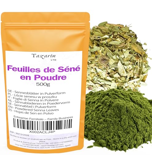 500g Poudre de Feuilles de séné | Séné en Poudre - Senna Alexandrina Moulue | 100% Naturelle, Pur, Qualité Supérieure - Sans Additifs - TazarinLtd