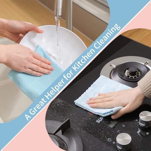 Image of Ferdilan 80 Pack Microfiber Cleaning Cloth Roll,Lint Free Rags Paper Towels & Tear Away Reusable Towels,Washable Shop Rags,Wash Cloths Dish Rags(12 inch x 12 inch) for Car Kitchen Window Garage-Light Blue