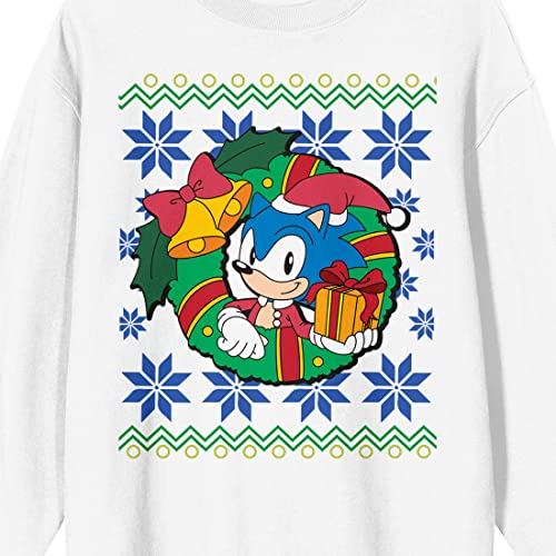 Bioworld Sonic The Hedgehog Sonic Christmas Wreath Crew Neck Long Sleeve White Adult Sweatshirt2