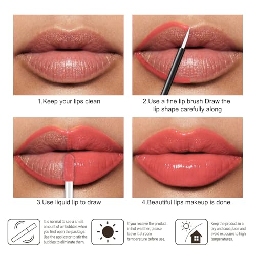 Image of evpct Coral Nude Pink Shiny Longwear No-Budge Liquid Lip Color Lipstick Makeup, Highly Pigmented Color Instant Shine, Waterproof Long Lasting Lipstick Women Lip Stain Gloss with Lip Liner Brush, 20#