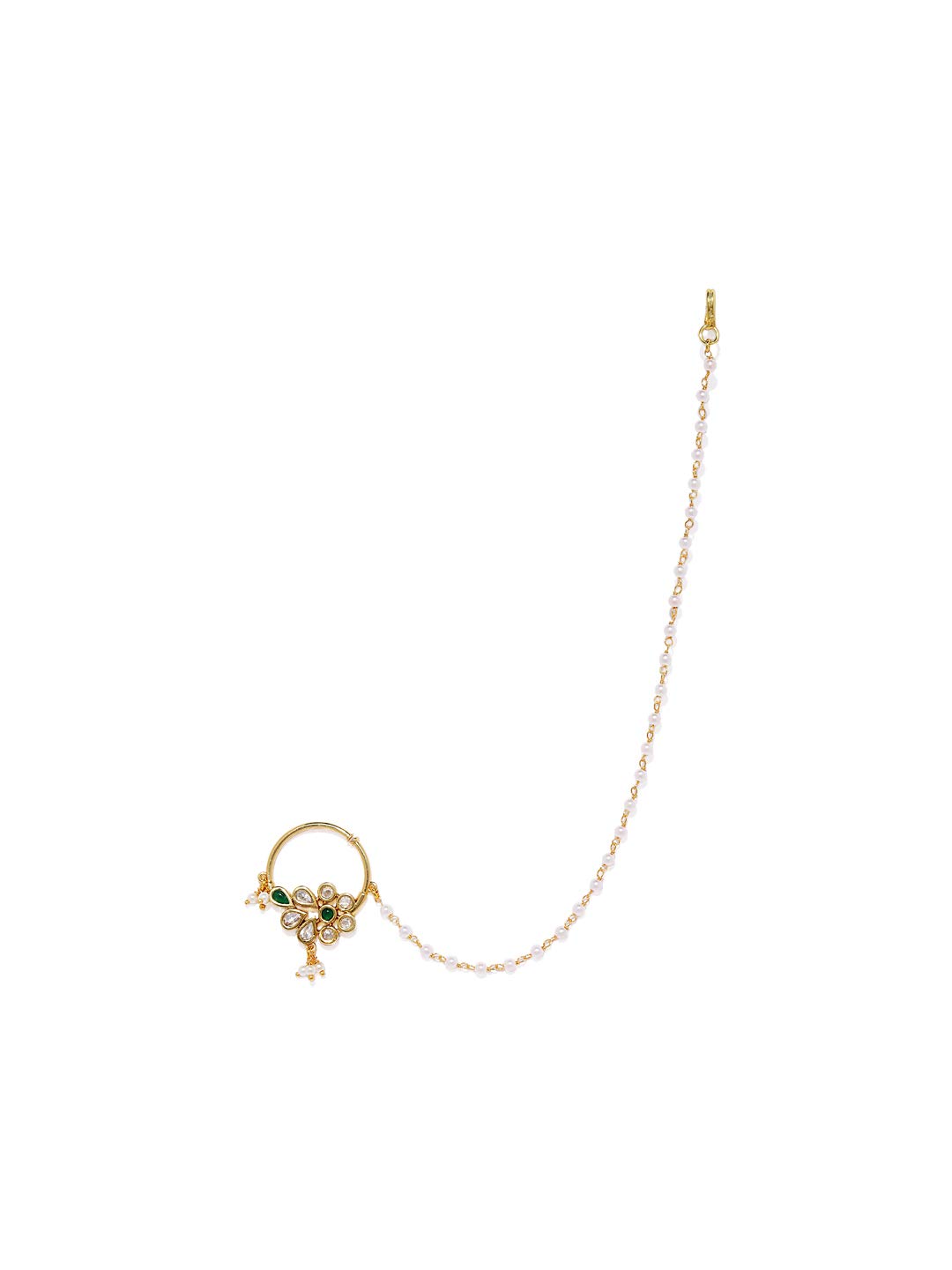 ACCESSHER Acessher Gold Plated Traditional Emerald and Kundan Embellished Delicate Bridal Clip On/Non Piercing Nose Ring/Nathani with Pearl Chain for Women Pack of 1 (B07NWKWS3H) Amazon Price History, Amazon Price Tracker