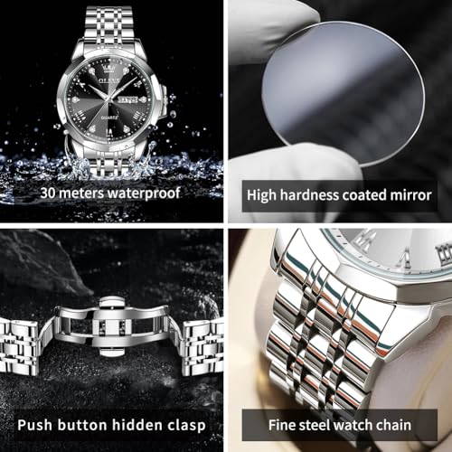 Image of OLEVS Mens Watches Analog Quartz Original Perfume Watch for Man Diamond Stainless Steel Waterproof Calendar Stylish Business Men's Branded Watches