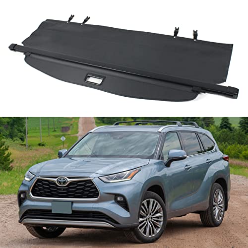 Black Retractable Trunk Tailgate Cargo Cover Luggage Security Shade Shield Compatible for 2020-2024 Toyota Highlander