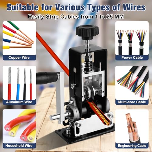 Wayona Manual Wire Stripper Machine Gauge Wire 0.04-1 inches, Cable Wire Stripping Machine for Drill Powered or Hand Crank Electric Wire Stripper Tool for Scrap Copper Recycling (with 1 Spare Blade) - Thumbnail 6