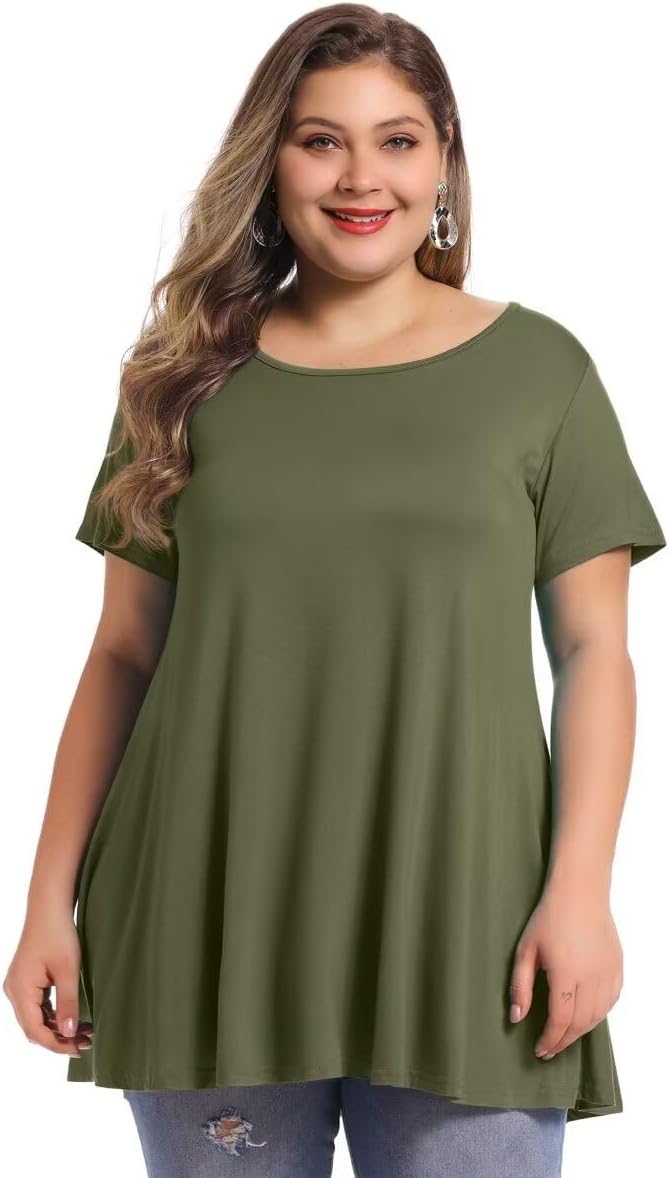 BELAROI Plus Size Tunic Tops Women Summer Casual Short Sleeve Shirts for Leggings Loose Fit Flowy Scoop Neck - Image 2
