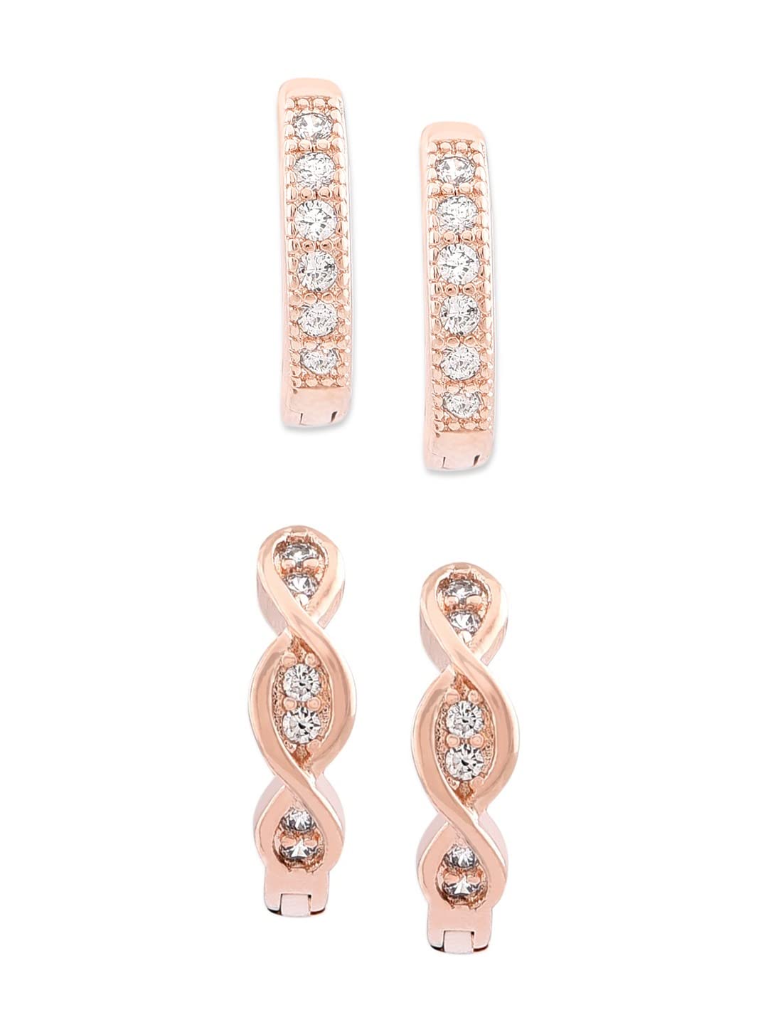 Zaveri Pearls Set of 2 Rose Gold Contemporary Hoop Earrings For Women-ZPFK12791 (B09T36Y5PW) Amazon Price History, Amazon Price Tracker