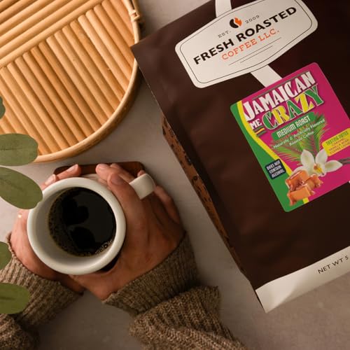 Image of Fresh Roasted Coffee, Jamaican Me Crazy Flavored Whole Bean Coffee, Medium Roast, Kosher, 5 lb (80 oz)