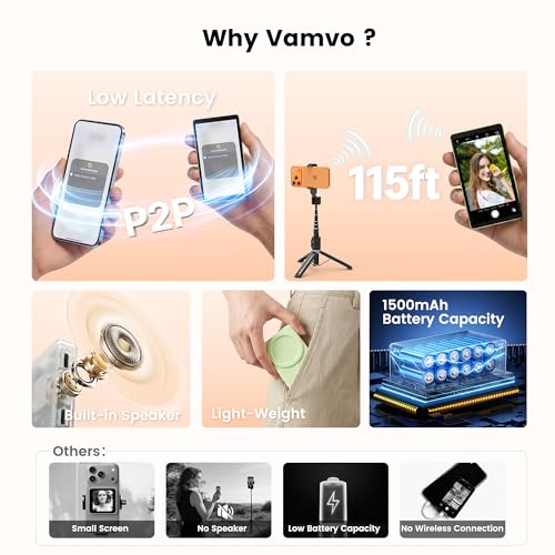 Image of Vamvo Magnetic Selfie Monitor Screen for iPhone & Android, 4K Wireless Vlog Screen with Remote, 180 Rotation & Screen Mirroring Content Creator Essentials for TikTok, YouTube Live Streaming (Green)