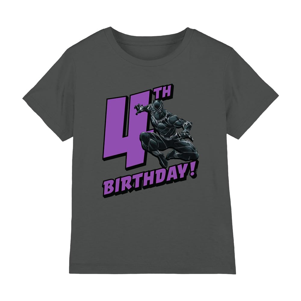 Black Panther Boys Birthday 4 Unisex Kids T-Shirt, Charcoal, 12-13 Years UK
