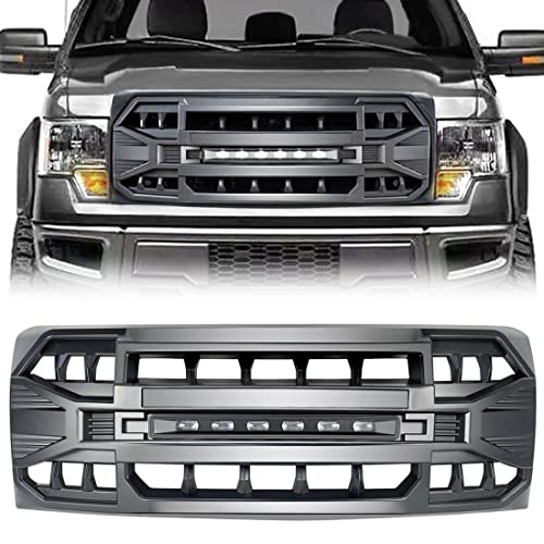 MEGAIE Front Grill Replacement for F150 2009-2014 Matte Black Front Bumper Grille w/Off-Road Lights