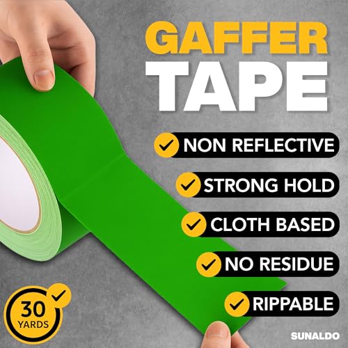 Image of Gaffers Tape Heavy Duty, Easy to Rip, Residue-Free Professional Grade Floor Tape for Electrical Cords, Matte Finish Non Reflective, Weather Resistant (3, Green, 2 inch x 30 Yards)