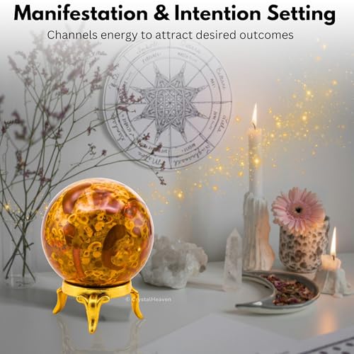Image of Certified Crystal Fruit Jasper Ball for Meditation - Premium Crystal Vastu Items for Home and Feng Shui Items for Good Luck - Ideal for Pooja Supplies and Spiritual Practices (1.5 Inch)