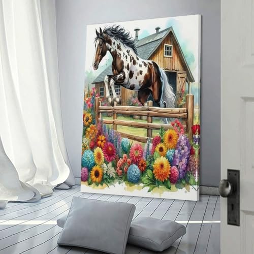 Peinture sur toile cheval pour sublimer un mur vide de salon et couloir