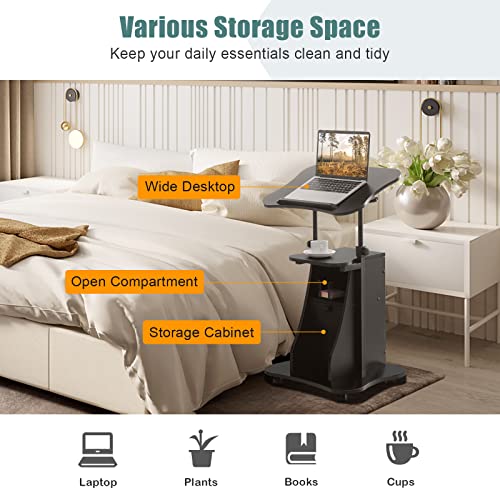 Costway Mobile Lectern Podium Stand, Rolling Laptop Cart W/ 180° Tilting Tabletop, Storage Compartments & Lockable Casters, Sit-To-Stand Computer Workstation For Home, Office, School, Black (1) #TOP7