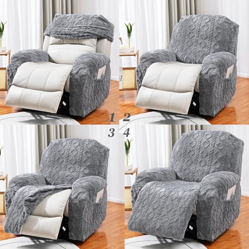 Image of JOKIVTOU Recliner Chair Covers 4-Pieces Reclining Chair Slipcovers with Pocket& Elastic Bottom, Soft Feel Fitted Lazy Boy Sofa Couch Cover Washable, Stretch Recliner Furniture Protector