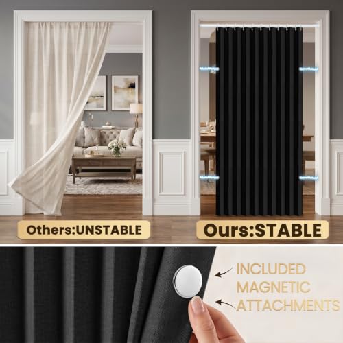 Image of AJAZZ Blackout Accordion Doors Interior Magnetic Door Curtain Folding Closet Door Curtain Invisible Applicable Bedroom Room Living Room Doorway (Black 52 inch W x 78 inch L) 1 Panel