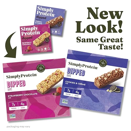 Simply Protein Dipped Bars Variety Pack, 10 Bars - Cookies & Crème (1) And Strawberry Chocolate (1) Flavors - Plant Based Snacks For Kids - 7G Protein thumb #1