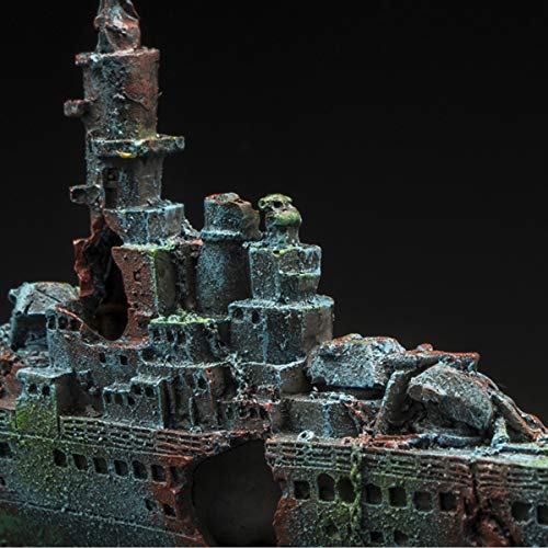 Image of S-Lifeeling Fish Tank Decoration Moss Rockery Stone Plants Wood Ruins Landscaping Turtle Tank Decoration Fish Shrimp Shelter (Shipwreck)
