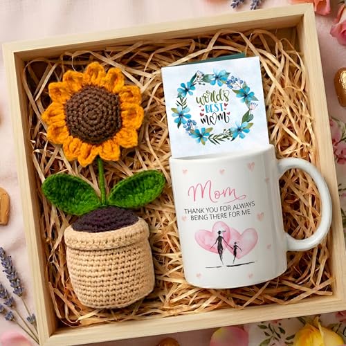 Image of TIED RIBBONS Gift for Mom, Birthday Gift for Mom Women Wife Mother in Law Mummy (Printed Coffee Mug with Artificial Crochet Flower Bouquet & Greeting Card) - Anniversary Birthday Gift Set, 325 ML