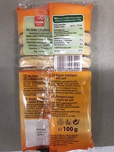 Linea Natura Bio Dinkel Löffelbiscuits, mit 26% Ei Anteil, 100 g (Packung mit 5)