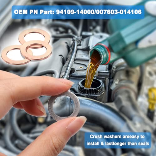 Image of 30 Pcs Aluminum Copper 14mm Oil Drain Plug Gasket,M14 OEM Oil Drain Plug Gasket Washer OEM PN Part: 94109-14000 /007603-014106