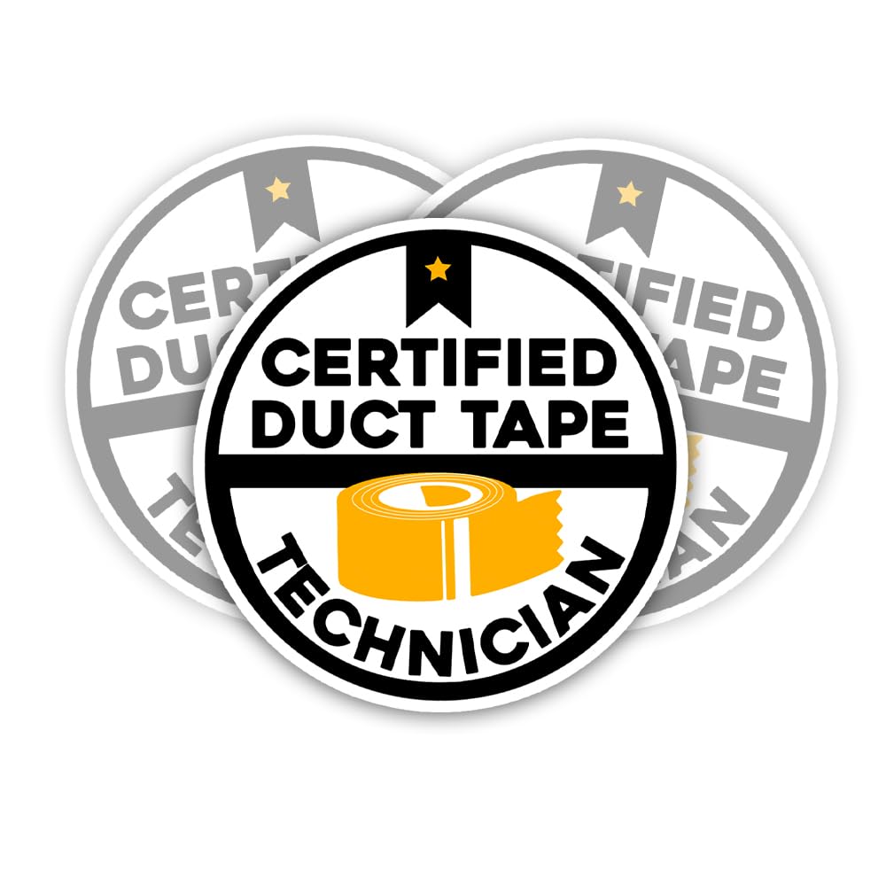 SODAVA (3Pcs) Certified Duct Tape Technician Sticker Funny Hard Hat Stickers Caution Stickers Danger Sticker Funny Technician Mechanic Electrician Construction Stickers Laptop Stickers