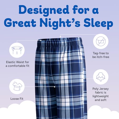 Image of US Angels Boys Pajamas Set | 3-Piece Pant, Shirt, Shorts Sleepwear Pjs for Kids | Loose Fit, Soft, Breathable Blue Plaid