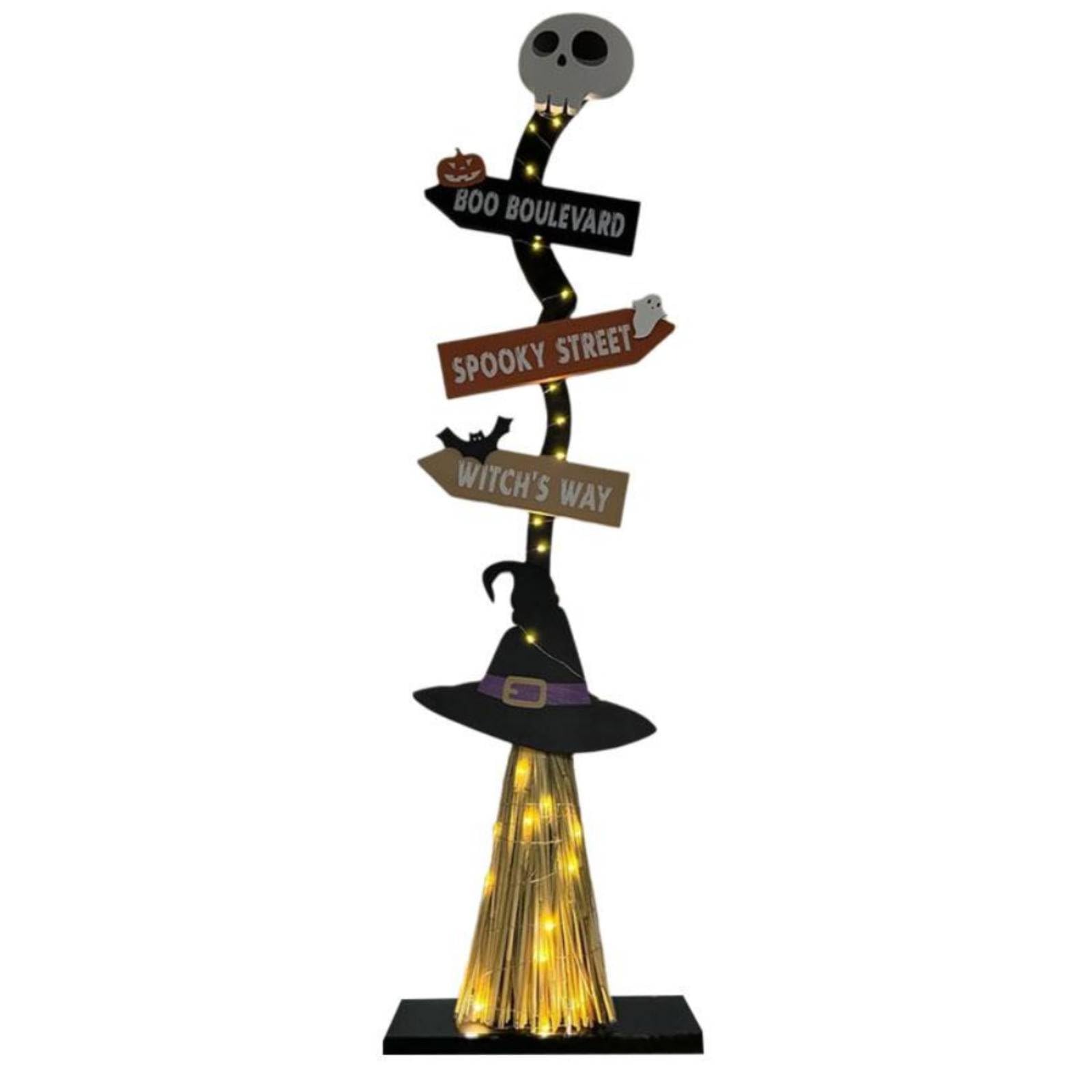 Decorazioni di Halloween in legno illuminato scopa da strega