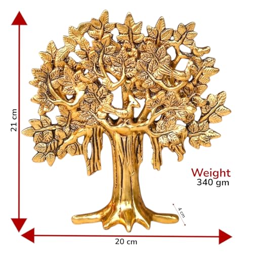 Image of Metal Kalpavriksha Tree for Home Decor - Golden Wish Fulfilling Tree Metal Showpiece for Temple, Vastu, Office Table & Gifting Banyan (No 2 Golden)