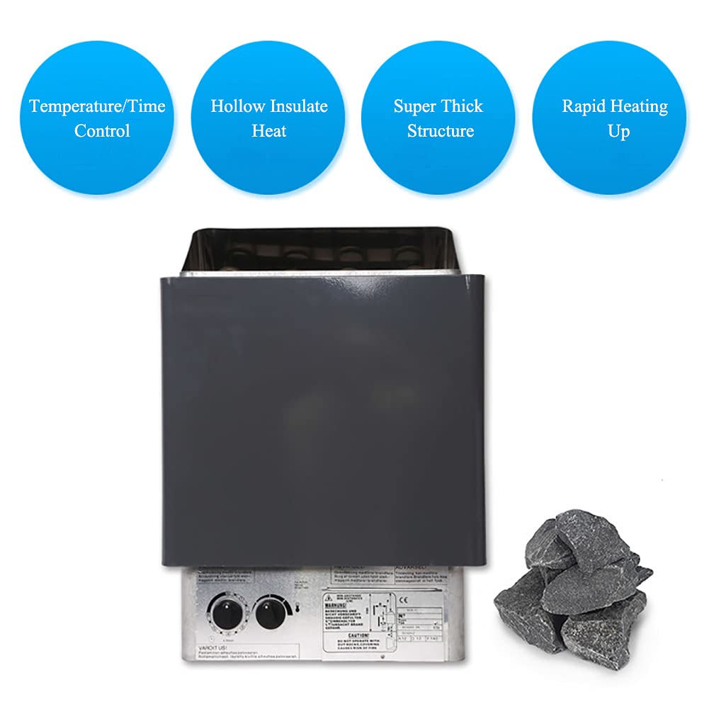 3-6KW Estufa Sauna Eléctrico 220V Calentador Sauna de Vapor Seco con Controlador Interno y Temporizador para Casa Hotel Sala de Sauna SPA Cuarto de Baño