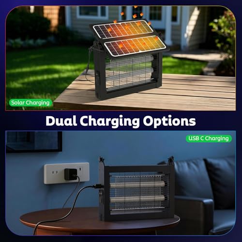 Image of OnBeam Solar Bug Zapper Outdoor with Dual Solar Panel, 4500V Mosquito Zapper Waterproof Rechargeable Electric Fly Zapper, Cordless Fly Trap Mosquito Killer for Backyard, Patio, Garden, RV Camping