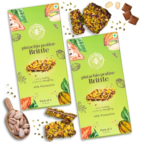 Image of Cacao Springs Premium Pistachio Praline Brittle Gift Box, Premium Choco & Nut Delicacy Treats, Great for Snacking, Premium Gift Hamper for Christmas Gifts, 3 Pieces in Each Box, 2 Boxes, 84gm